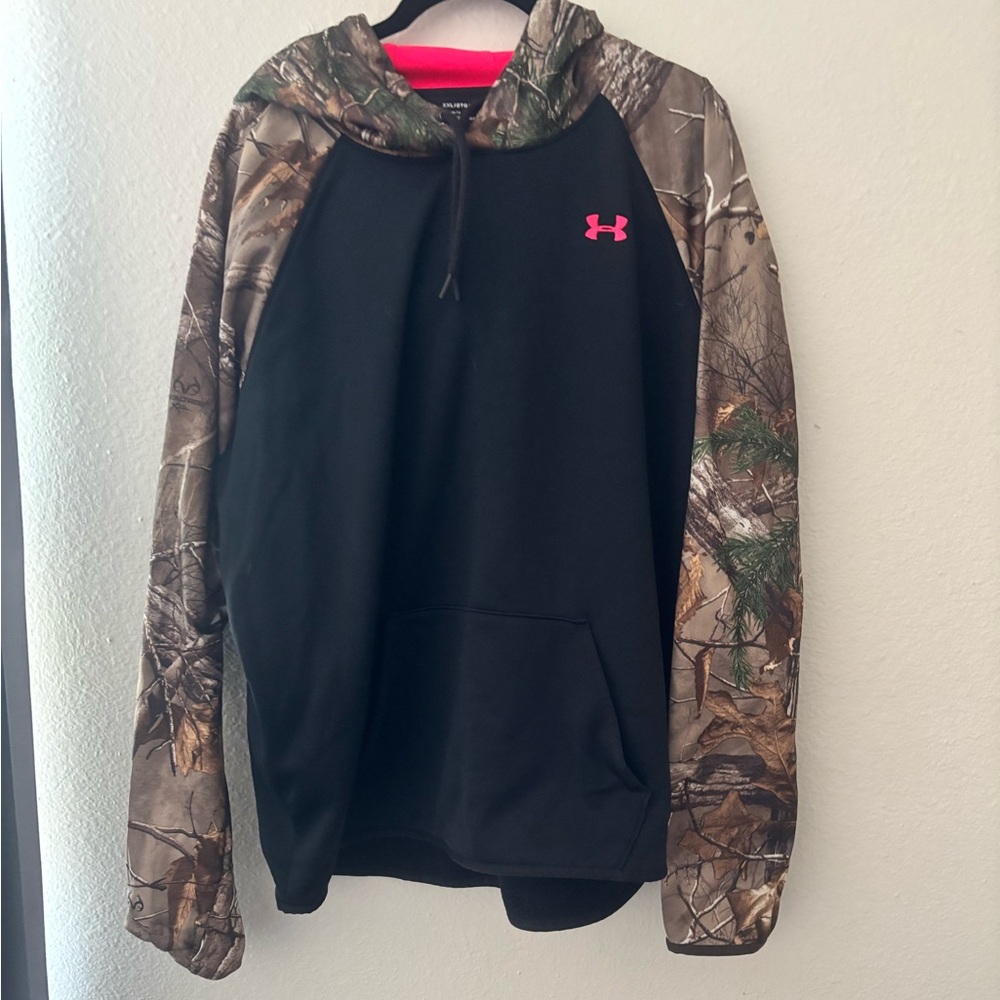 Under Armour Forest Camo Hoodie with Vibrant Red